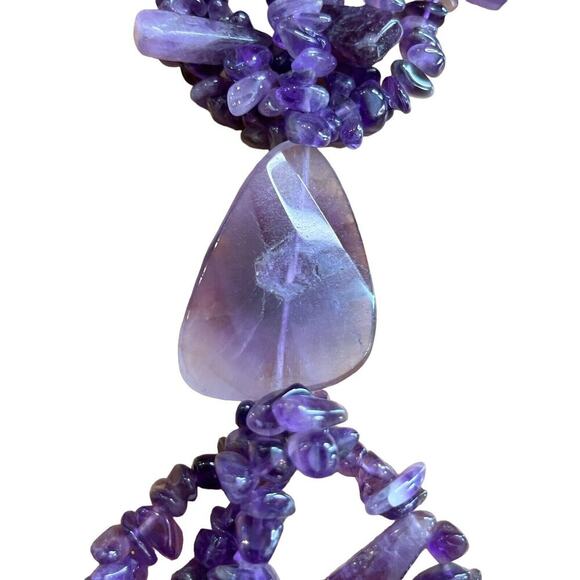 Purple Amethyst Chips Multi Strand Boho Chic Necklace Jewelry 18” Long - Picture 4 of 6
